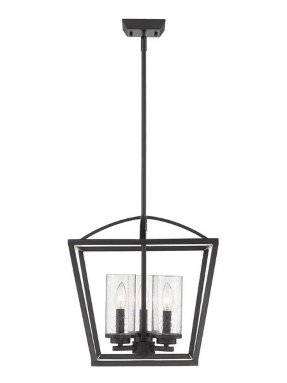 Golden Lighting Mercer 3-Light Matte Black Pendant, Seeded Glass, 12”H, LIKE NEW